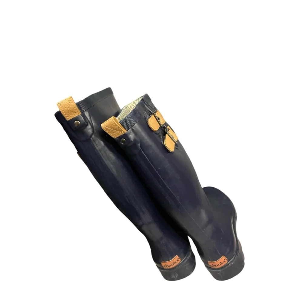 Chooka Rain Boots Rubber Midnight Blue Tan Decorative Buckles Size 7